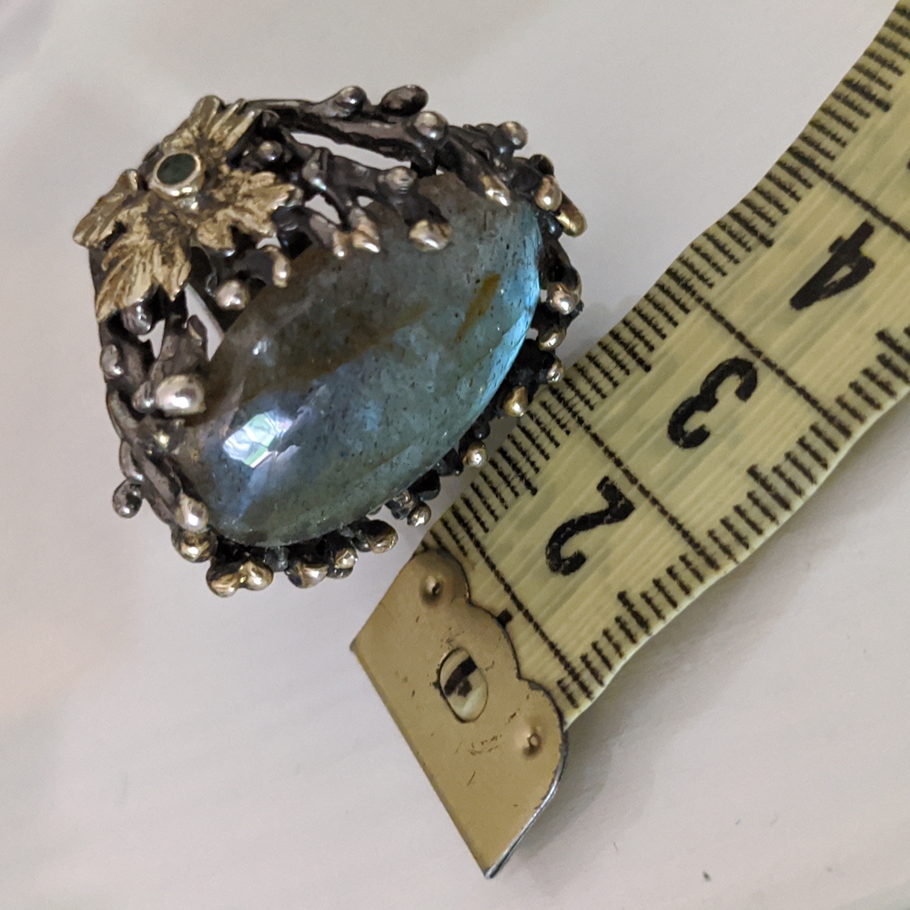 Artisan ring, size 7, silver platted, stone Labradorite, size apx. 3x2 cm - Picture 8 of 9